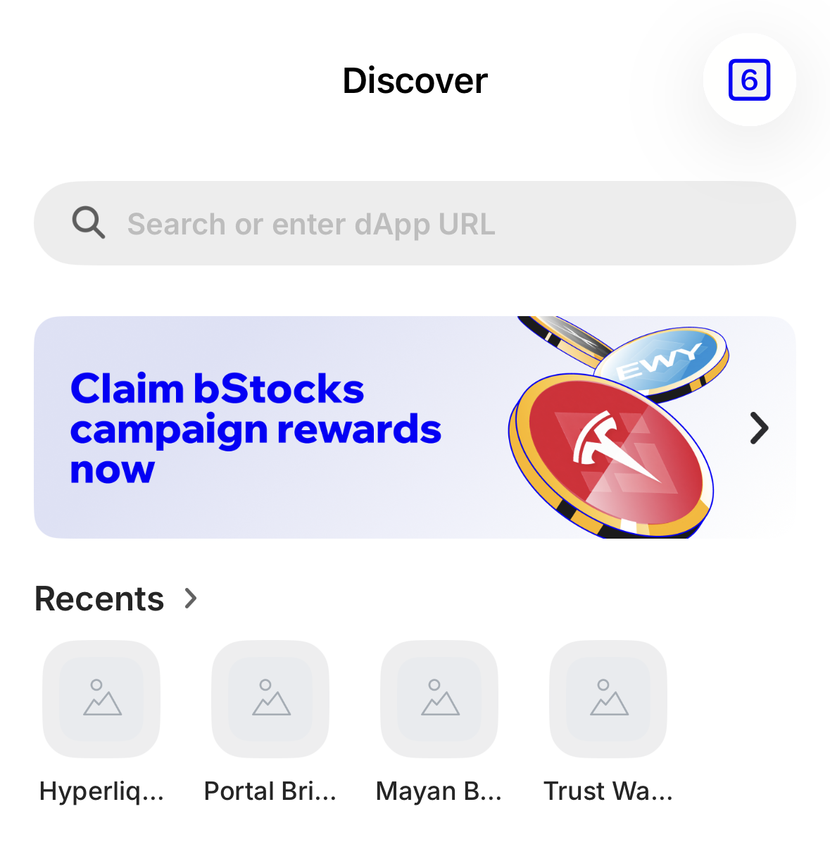 La pestaña Discover de Trust Wallet, con la barra donde se escribe la dirección de una dApp